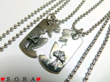 LOVE クロムハーツ風ドックタグクロス ペアネックレスセット
