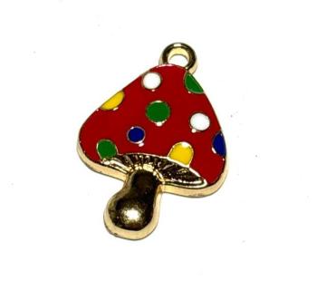 209 大きめのキノコ 赤色 1個 エナメルチャーム 金属パーツ◯