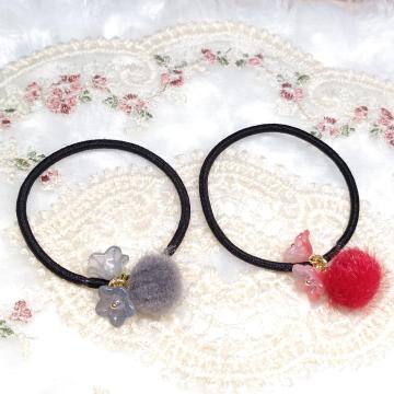 ハンドメイド☆ヘアゴム☆フェイクファーボール☆2個セット
