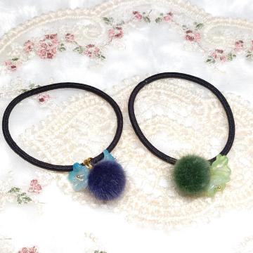 ハンドメイド☆ヘアゴム☆フェイクファーボール☆2個セット
