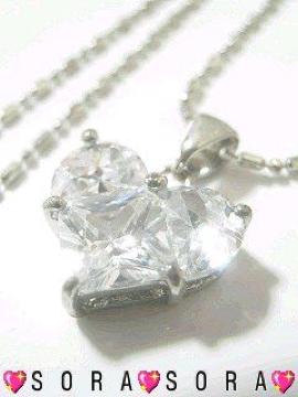 【スクエアハート】キュービックジルコニアネックレス 巾着袋付
