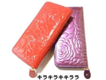 《New》ゴージャス・エナメル★薔薇/カメリア柄*オールラウンド長財布<パープル>