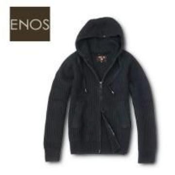 【ENOS】《New》イタリアスタイル★ウールニット*ジップパーカージャケット<ダークグレーL>