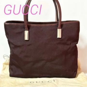 GUCCI �i�C���� ���U�[ �n���h�o�b�O �g�[�g�o�b�O 0457 �u���E�� �{���h�[