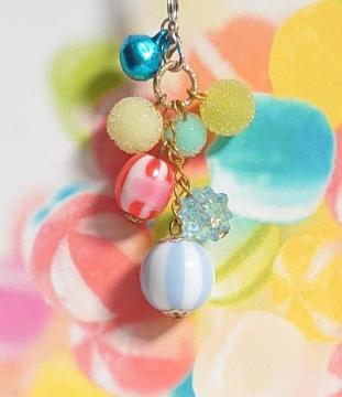 ハンドメイド♪ジャラジャラ☆キャンディー根付ストラップ@