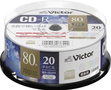 ビクター Victor 音楽用 CD-R 80分 20枚 カラーMIXプリンタブル