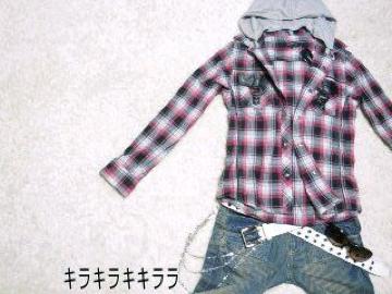 【in the attic】《New》フード付★フラポケ*ロールUPチェック柄シャツ
