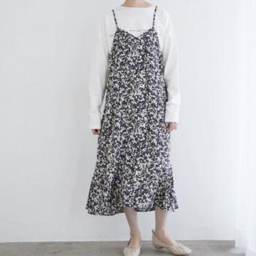 ◆ViS/ビス◆リトルフラワーキャミワンピース★ブラックF*着回し◎秋コーデ美品♪