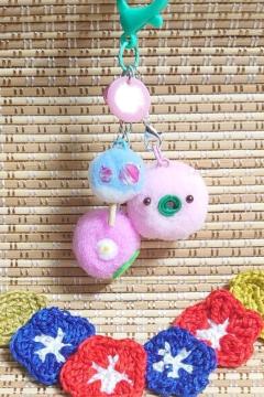 ハンドメイド♪ポンポン和菓子ジャラジャラチャーム☆朝顔・薄紫☆