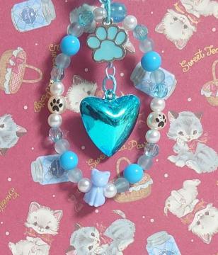 ハンドメイド♪プラカンリースチャーム★ねこちゃんFブルー