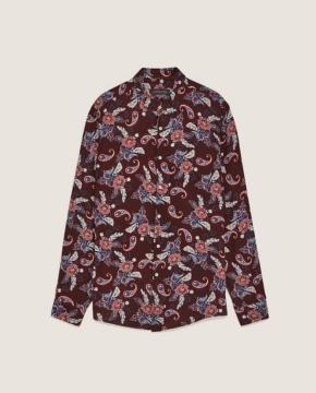 ☆ZARA/ザラ リーフ柄 レーヨンシャツ/長袖シャツ/メンズ/S☆新品