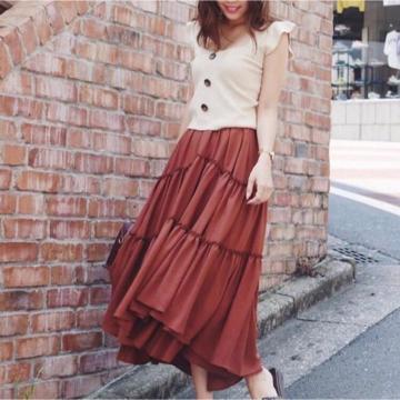 ◆rienda/リエンダ◆シフォンティアードJ/Wロングスカート★ブラウンS*ギャルコーデ♪