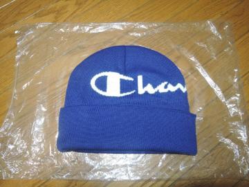 新品 Champion チャンピオン ニットキャップ ネイビー青 ロゴ LOGO ビーニー