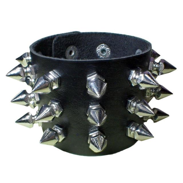スタッズ 鋲 トゲトゲ 3列 レザーブレスレット ブレスレット アクセサリー バングル リストバンド ロック パンク 黒色 B < 男性アクセサリー/時計  スタッズ 鋲 トゲトゲ 3列 レザーブレスレット ブレスレット アクセサリー バングル リストバンド ロック パンク 黒色 B < 男性アクセサリー/時計の