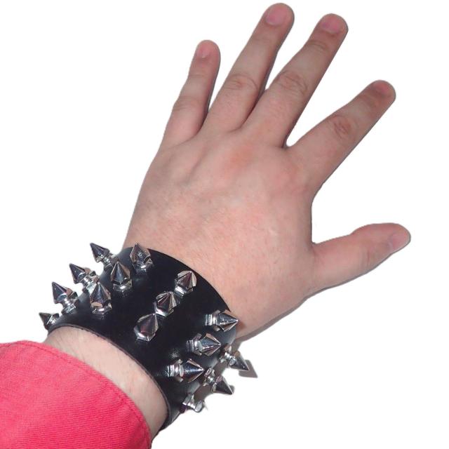 スタッズ 鋲 トゲトゲ 3列 レザーブレスレット ブレスレット アクセサリー バングル リストバンド ロック パンク 黒色 B < 男性アクセサリー/時計  スタッズ 鋲 トゲトゲ 3列 レザーブレスレット ブレスレット アクセサリー バングル リストバンド ロック パンク 黒色 B < 男性アクセサリー/時計の