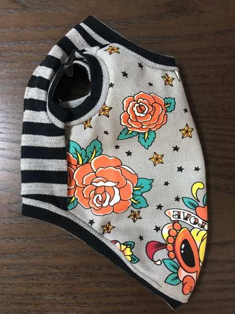 ★ハンドメイド ヒスミニ シャツ バラ柄 グレー ボーダー 犬服 S < ペット/手芸/園芸  ★ハンドメイド ヒスミニ シャツ バラ柄 グレー ボーダー 犬服 S < ペット/手芸/園芸の
