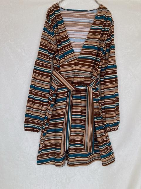 2way Vネック 長袖 ボーダー ラップ ワンピース ショコラカラー F N2m < 女性ファッション  2way Vネック 長袖 ボーダー ラップ ワンピース ショコラカラー F N2m  < 女性ファッションの