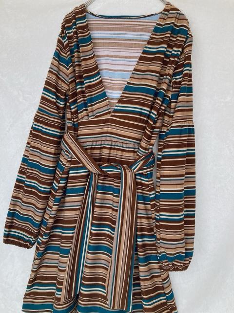 2way Vネック 長袖 ボーダー ラップ ワンピース ショコラカラー F N2m < 女性ファッション  2way Vネック 長袖 ボーダー ラップ ワンピース ショコラカラー F N2m < 女性ファッションの