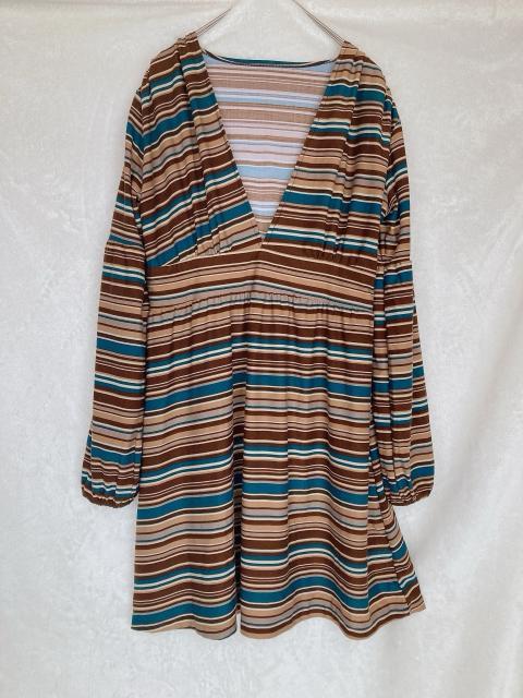 2way Vネック 長袖 ボーダー ラップ ワンピース ショコラカラー F N2m < 女性ファッション  2way Vネック 長袖 ボーダー ラップ ワンピース ショコラカラー F N2m < 女性ファッションの