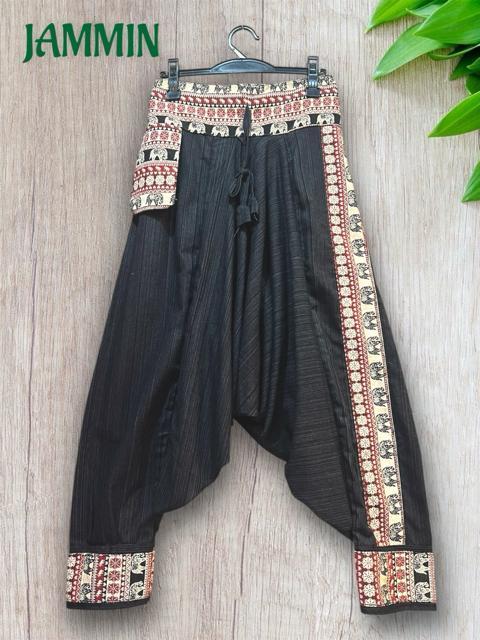 織り柄生地付きサルエルパンツ 黒 アジアン エスニック 男女兼用 ヒッピー < 男性ファッション 織り柄生地付きサルエルパンツ 黒 アジアン エスニック 男女兼用 ヒッピー < 男性ファッションの