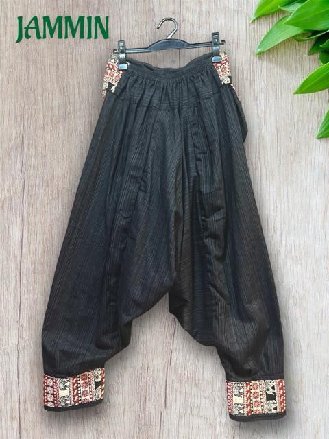 織り柄生地付きサルエルパンツ 黒 アジアン エスニック 男女兼用 ヒッピー < 男性ファッション 織り柄生地付きサルエルパンツ 黒 アジアン エスニック 男女兼用 ヒッピー < 男性ファッションの