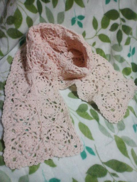 手編みモチーフつなぎのすかし編み風マフラー・オフホワイト < 女性ファッション  手編みモチーフつなぎのすかし編み風マフラー・オフホワイト  < 女性ファッションの