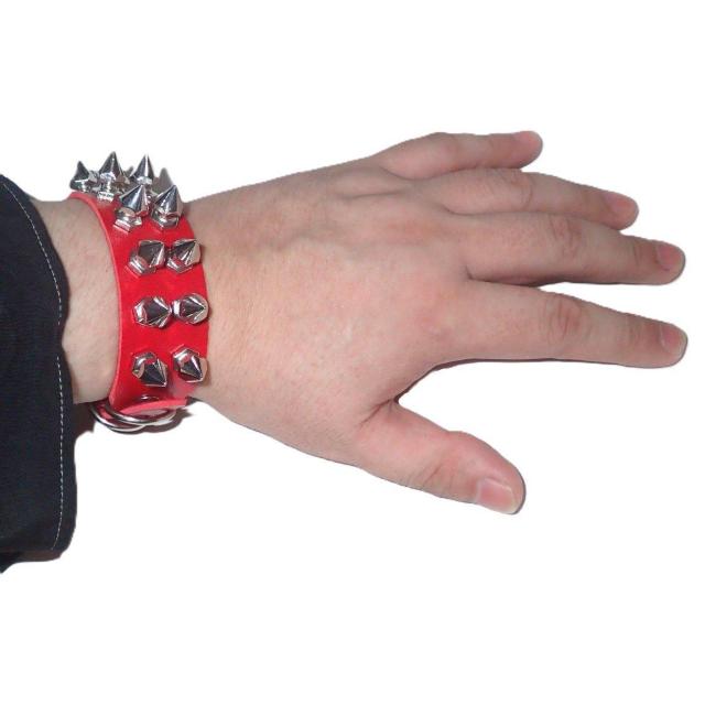 スタッズ 鋲 トゲトゲ 2列 レザーブレスレット ブレスレット アクセサリー バングル リストバンド ロック パンク 赤色 C < 男性アクセサリー/時計  スタッズ 鋲 トゲトゲ 2列 レザーブレスレット ブレスレット アクセサリー バングル リストバンド ロック パンク 赤色 C < 男性アクセサリー/時計の