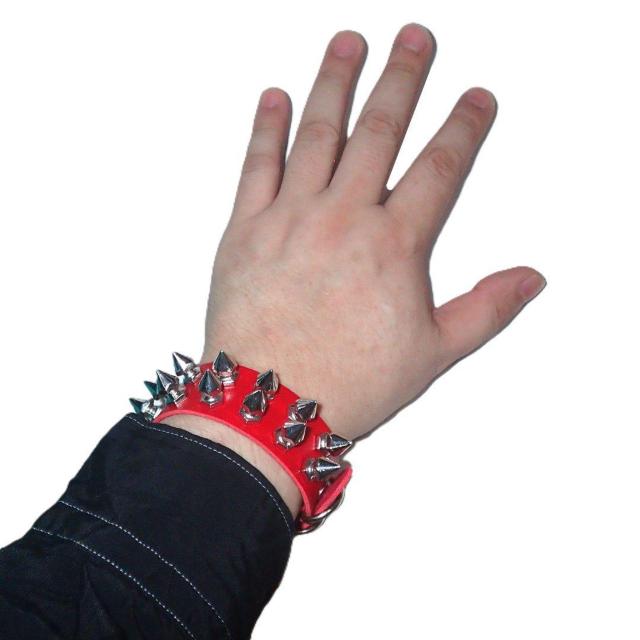 スタッズ 鋲 トゲトゲ 2列 レザーブレスレット ブレスレット アクセサリー バングル リストバンド ロック パンク 赤色 C < 男性アクセサリー/時計  スタッズ 鋲 トゲトゲ 2列 レザーブレスレット ブレスレット アクセサリー バングル リストバンド ロック パンク 赤色 C < 男性アクセサリー/時計の