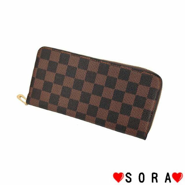 格子チェック柄♪オールラウンドファスナー長財布 ブラウン < 男性ファッション 格子チェック柄♪オールラウンドファスナー長財布 ブラウン < 男性ファッションの