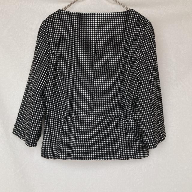 イマージュ ノーカラー 銀糸入り ドット 七分袖 モノトーン ジャケット N2m < ブランド  イマージュ ノーカラー 銀糸入り ドット 七分袖 モノトーン ジャケット N2m < ブランドの