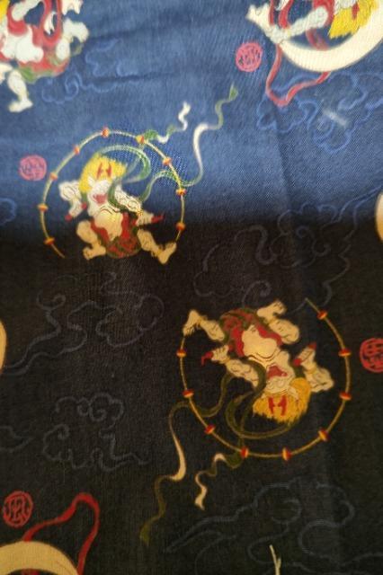 ★新柄紺×風神雷神和柄給食巾着袋&ランチョンマット2点セット < キッズ/ベビー  ★新柄紺×風神雷神和柄給食巾着袋&ランチョンマット2点セット < キッズ/ベビーの