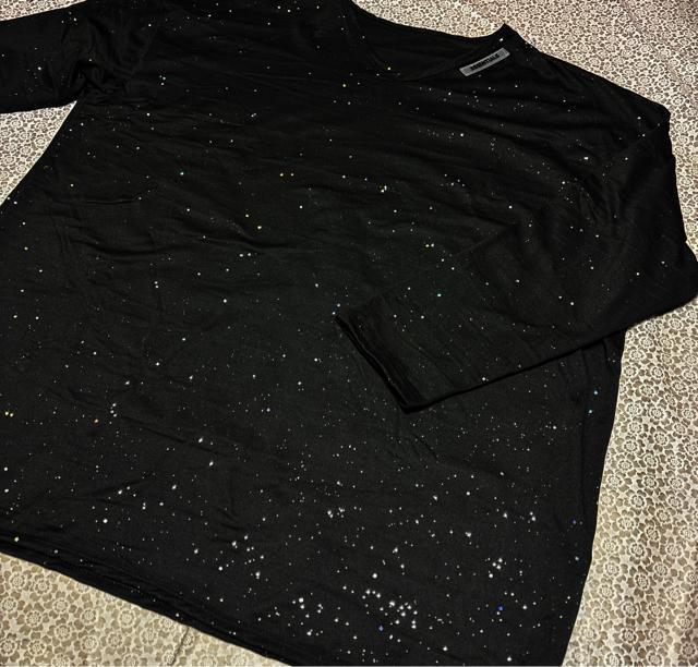 キラキララメ入り 長袖 カットソー tシャツ Vネック ブラック 大きいサイズ < 女性ファッション キラキララメ入り 長袖 カットソー tシャツ Vネック ブラック 大きいサイズ < 女性ファッションの