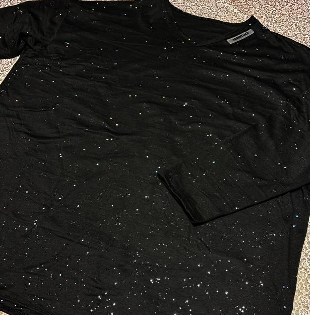 キラキララメ入り 長袖 カットソー tシャツ Vネック ブラック 大きいサイズ < 女性ファッション キラキララメ入り 長袖 カットソー tシャツ Vネック ブラック 大きいサイズ < 女性ファッションの