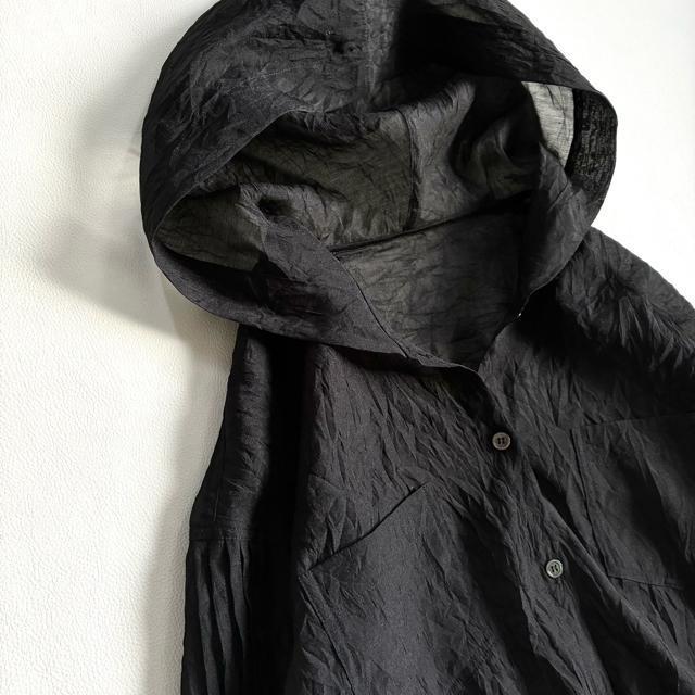 極美品◆4.2万◆セシカブルー◆シアードロストシャツパーカー◆黒◆ L◆シワ加工 < 女性ファッション 極美品◆4.2万◆セシカブルー◆シアードロストシャツパーカー◆黒◆ L◆シワ加工 < 女性ファッションの