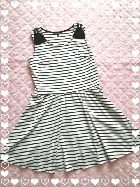 肩リボン付きボーダーワンピ < 女性ファッション  肩リボン付きボーダーワンピ  < 女性ファッションの