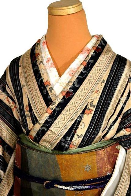 【最高級】【未使用品】紬 間道 花模様 小粋な小紋 身丈163cm 裄丈64cm T3406 < 女性ファッション  【最高級】【未使用品】紬 間道 花模様 小粋な小紋 身丈163cm 裄丈64cm T3406 < 女性ファッションの