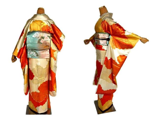 【最高峰】新品同様 本金箔 金駒シシュウ 雲取り吉祥花文 クリーニング済 振袖 身丈164cm 裄丈64.5cm T3407 < 女性ファッション  【最高峰】新品同様 本金箔 金駒シシュウ 雲取り吉祥花文 クリーニング済 振袖 身丈164cm 裄丈64.5cm T3407 < 女性ファッションの