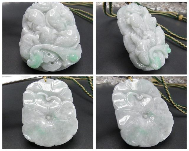 逸品一点物緑入りひすい本翡翠蓮の葉鯉6匹如意両面手彫り天然石木綿紐ネックレス < 女性アクセサリー/時計 逸品一点物緑入りひすい本翡翠蓮の葉鯉6匹如意両面手彫り天然石木綿紐ネックレス < 女性アクセサリー/時計の