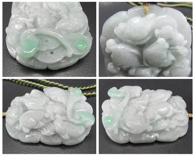 逸品一点物緑入りひすい本翡翠蓮の葉鯉6匹如意両面手彫り天然石木綿紐ネックレス < 女性アクセサリー/時計 逸品一点物緑入りひすい本翡翠蓮の葉鯉6匹如意両面手彫り天然石木綿紐ネックレス < 女性アクセサリー/時計の