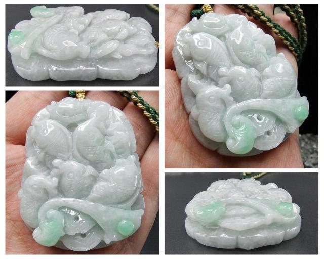 逸品一点物緑入りひすい本翡翠蓮の葉鯉6匹如意両面手彫り天然石木綿紐ネックレス < 女性アクセサリー/時計 逸品一点物緑入りひすい本翡翠蓮の葉鯉6匹如意両面手彫り天然石木綿紐ネックレス < 女性アクセサリー/時計の