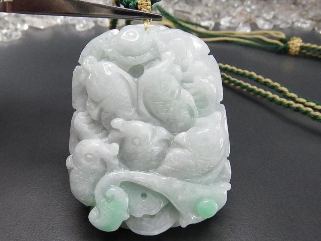 逸品一点物緑入りひすい本翡翠蓮の葉鯉6匹如意両面手彫り天然石木綿紐ネックレス < 女性アクセサリー/時計 逸品一点物緑入りひすい本翡翠蓮の葉鯉6匹如意両面手彫り天然石木綿紐ネックレス < 女性アクセサリー/時計の