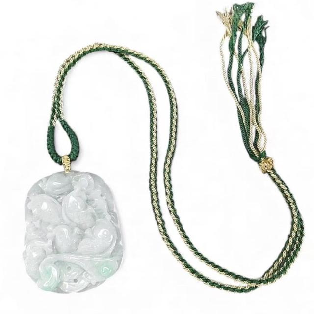 逸品一点物緑入りひすい本翡翠蓮の葉鯉6匹如意両面手彫り天然石木綿紐ネックレス < 女性アクセサリー/時計 逸品一点物緑入りひすい本翡翠蓮の葉鯉6匹如意両面手彫り天然石木綿紐ネックレス < 女性アクセサリー/時計の