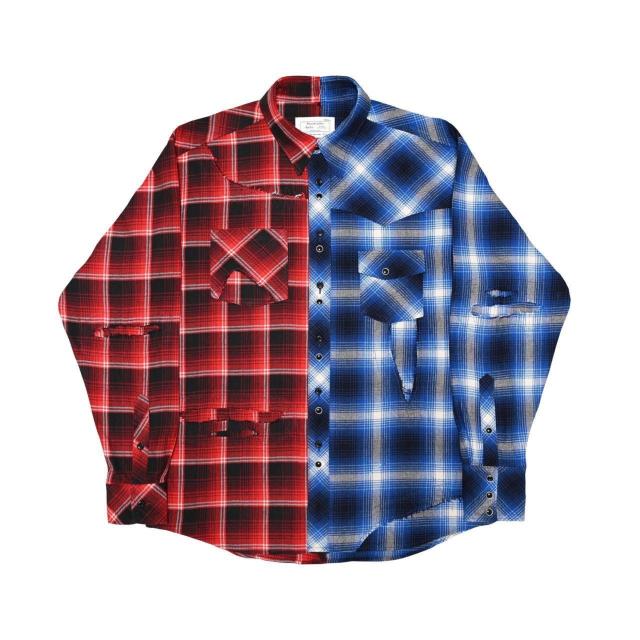 新品 Rafu ラフ Remake shirt リメイク チェックシャツ M 青赤 ダメージ加工 ウエスタン フランネルシャツ < 男性ファッション 新品 Rafu ラフ Remake shirt リメイク チェックシャツ M 青赤 ダメージ加工 ウエスタン フランネルシャツ < 男性ファッションの