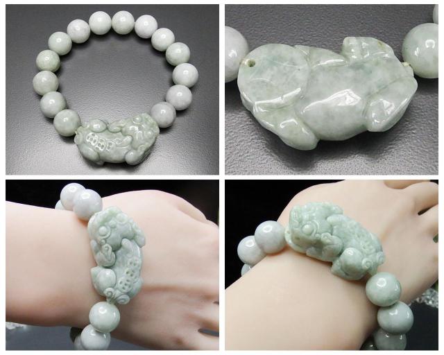 ひすいデカ金銭ヒキュウ彫り大玉約13mmブレスレット天然石本翡翠蓄財御守り < 男性アクセサリー/時計  ひすいデカ金銭ヒキュウ彫り大玉約13mmブレスレット天然石本翡翠蓄財御守り < 男性アクセサリー/時計の