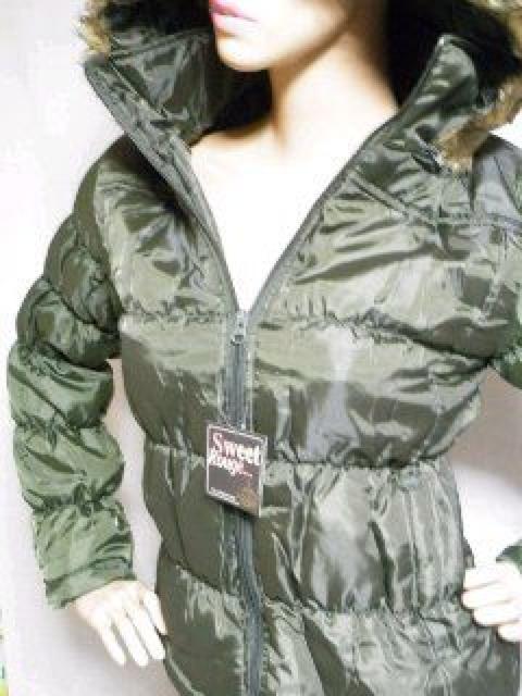 2way♪暖かい Aライン シャーリング 中綿ダウンジャケット カーキ < 女性ファッション 2way♪暖かい Aライン シャーリング 中綿ダウンジャケット カーキ < 女性ファッションの