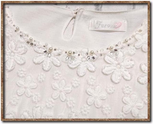 フェルゥ 飾り付きレース切替トップス 白 < ブランド フェルゥ 飾り付きレース切替トップス 白 < ブランドの