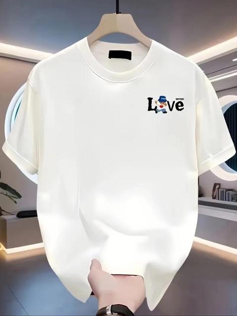 爆ヤス価格1390円★メンズ   コットンTシャツ 100% - 半袖「LOVE」グラフィック&ベアデザイン 日本サイズL 白 < 男性ファッション  爆ヤス価格1390円★メンズ   コットンTシャツ 100% - 半袖「LOVE」グラフィック&ベアデザイン 日本サイズL 白 < 男性ファッションの