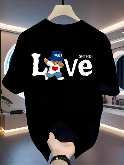 爆ヤス価格1390円★メンズ   コットンTシャツ 100% - 半袖「LOVE」グラフィック&ベアデザイン 日本サイズL 白 < 男性ファッション  爆ヤス価格1390円★メンズ   コットンTシャツ 100% - 半袖「LOVE」グラフィック&ベアデザイン 日本サイズL 白 < 男性ファッションの