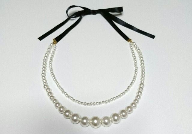 リボン 二連 パール ネックレス★ < 女性アクセサリー/時計  リボン 二連 パール ネックレス★  < 女性アクセサリー/時計の