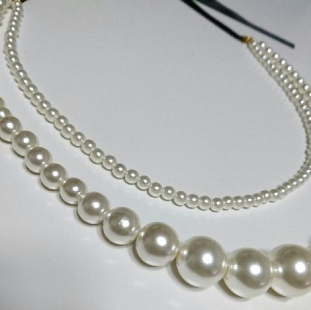 リボン 二連 パール ネックレス★ < 女性アクセサリー/時計  リボン 二連 パール ネックレス★ < 女性アクセサリー/時計の